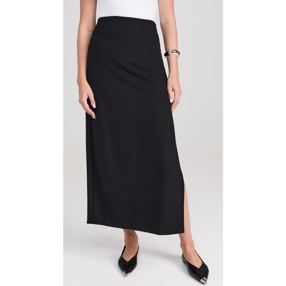 LESET Black Maxi Skirt Side Slit Minimalist Pull-On Long Skirt NWT Size XS